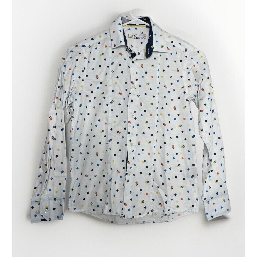 Ike Behar Boys Polka Dots Long Sleeve Button Up Shirt Kids 12 White Party, Fun